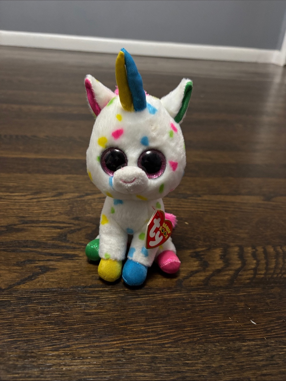 Ty Multicolor Spot Unicorn Plush Cat Toy - White with Blue, Yellow, Pink, Green